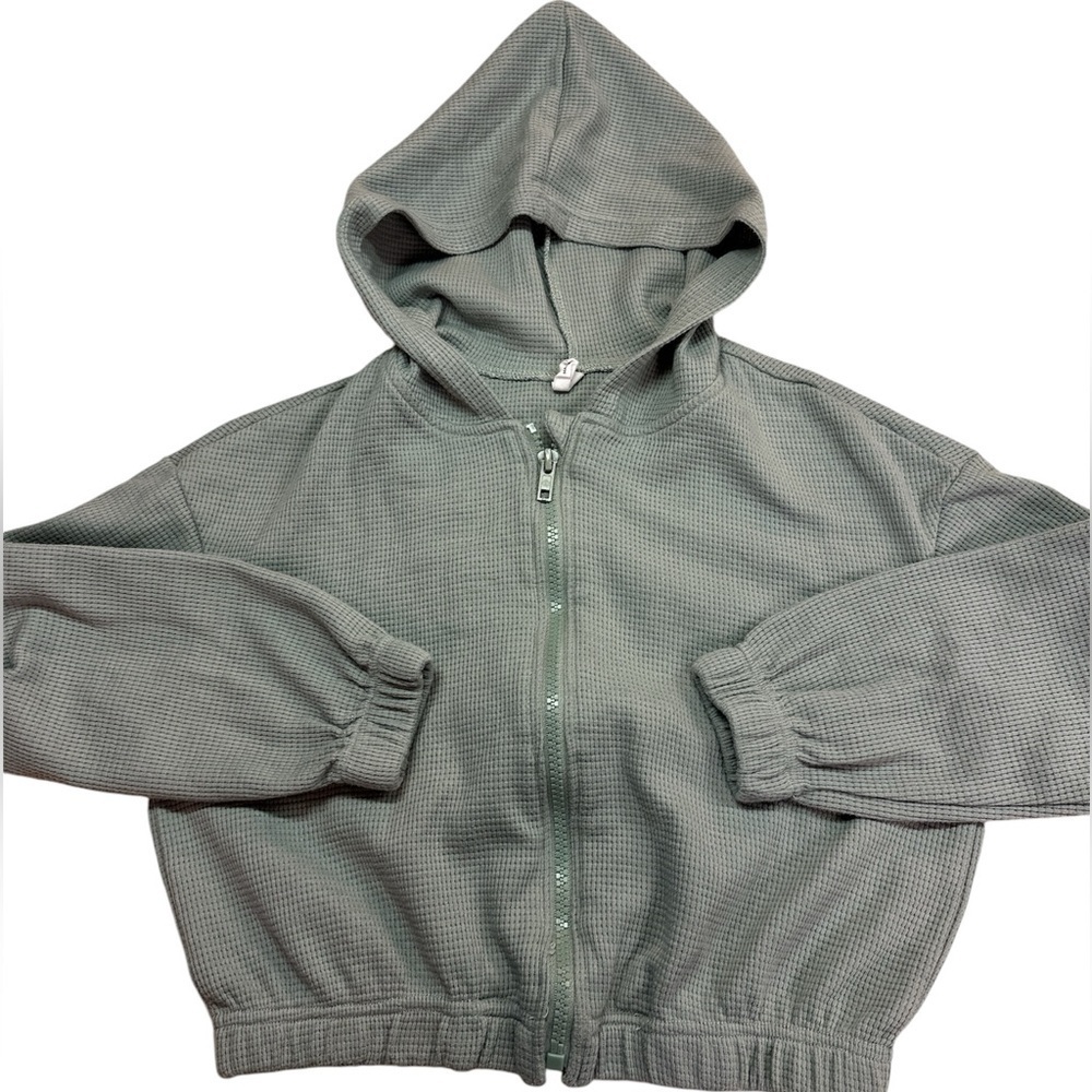 Shein Green Zippered Waffle Knit Hoodie Youth Girls 8